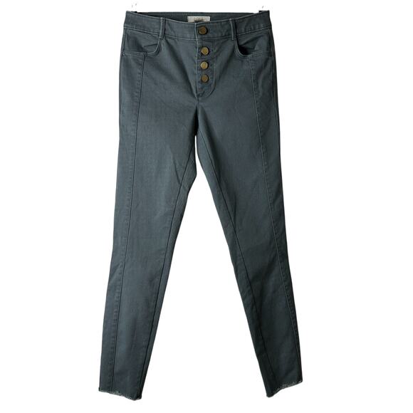 NWT Loft Slate Gray Gold Button Fly Frayed Hem Pant Jean Front Stitch Seams 00 - Picture 1 of 12